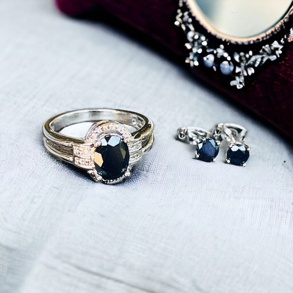 NEW Black Rhinestone Cut Out Silver Tone Ring Size 6 Fashion Jewelry Earrings